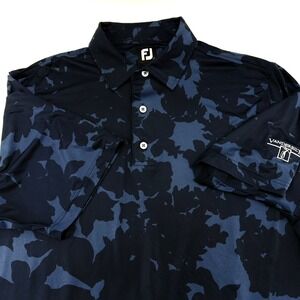 FootJoy Polo Shirt Men L Golf Performance FJ Dk Blue Leaf Print Vanderbilt Golf